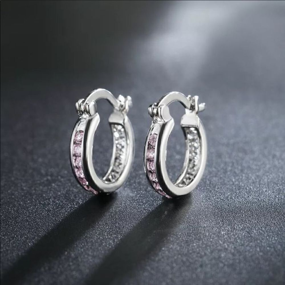 The Dainty Pink Hoop Earrings in cubic zirconia and 925